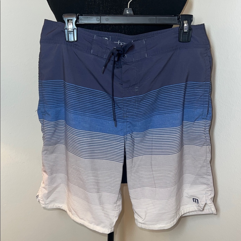 Travis Mathew Blue and Gray Swim Board Shorts